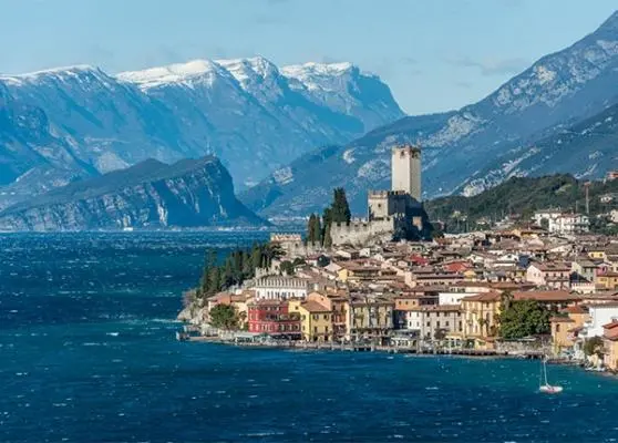 Malcesine Lake Garda Castello Scaligero landscape italy painted print factory lake major lake maggiore